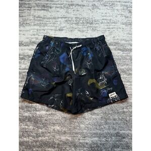 Bather Swim Trunks Mens Medium Black Graphic Print Recycled Skull Board Shorts